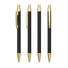 Ручка шариковая Ray, покрытие soft touch, черный с золотом