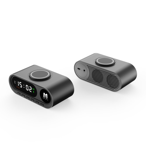 Настольные часы Smart Hub с bluetooth колонкой 5Вт, беспроводной (15W) зарядкой и подсветкой логотипа, черный