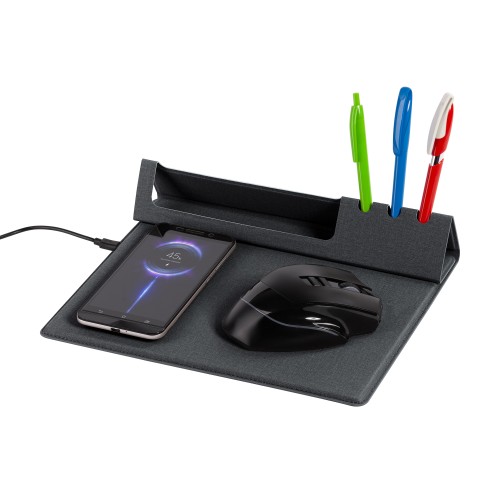 Настольная складная подставка Cool Desk с беспроводным (10W) зарядным устройством и ковриком для мыши, темно-серый