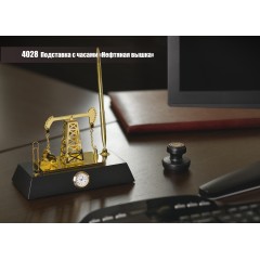Подставка с часами Нефтяная качалка, золотистый