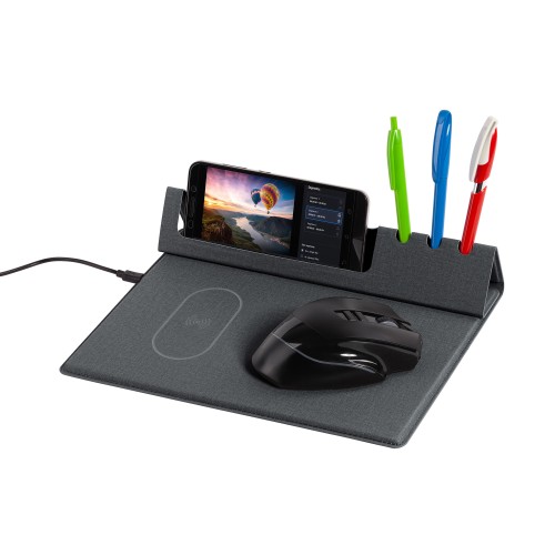 Настольная складная подставка Cool Desk с беспроводным (10W) зарядным устройством и ковриком для мыши, темно-серый