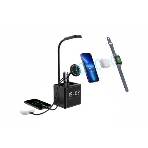 Лампа Smart Flex с беспроводным 3в1 (15W) ЗУ с MagSafe, часами, карандашницей и подсветкой логотипа, черный