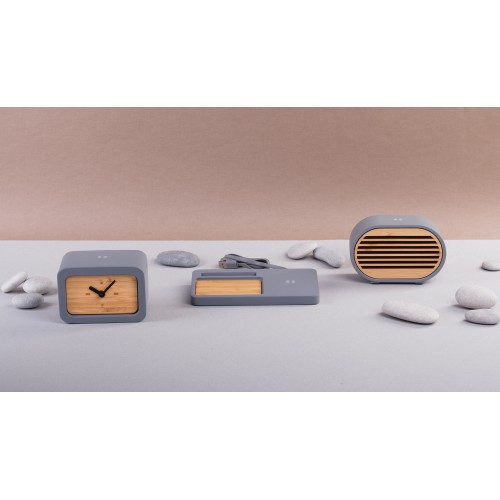 Bluetooth-колонка Stonehenge 5Вт с беспроводным зарядным устройством, камень/бамбук, серый/бежевый