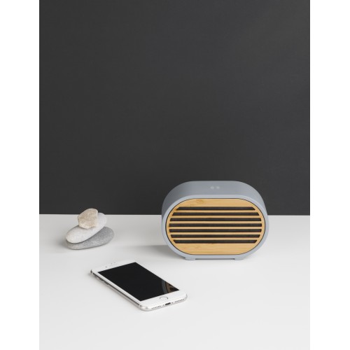 Bluetooth-колонка Stonehenge 5Вт с беспроводным зарядным устройством, камень/бамбук, серый/бежевый