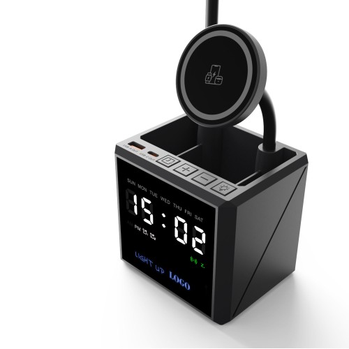 Лампа Smart Flex с беспроводным 3в1 (15W) ЗУ с MagSafe, часами, карандашницей и подсветкой логотипа, черный