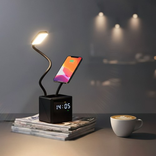 Лампа Smart Flex с беспроводным 3в1 (15W) ЗУ с MagSafe, часами, карандашницей и подсветкой логотипа, черный