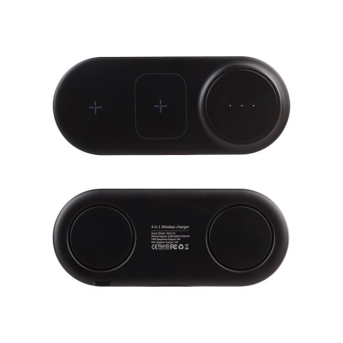 Настольная беспроводная (15W) зарядная станция Blacksmith с bluetooth колонкой с подсветкой логотипа, черный
