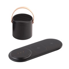 Настольная беспроводная (15W) зарядная станция Blacksmith с bluetooth колонкой с подсветкой логотипа, черный