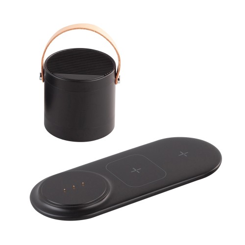 Настольная беспроводная (15W) зарядная станция Blacksmith с bluetooth колонкой с подсветкой логотипа, черный