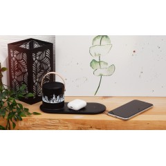 Настольная беспроводная (15W) зарядная станция Blacksmith с bluetooth колонкой с подсветкой логотипа, черный