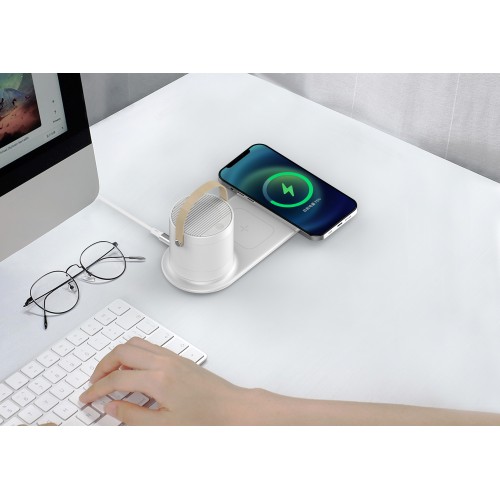 Настольная беспроводная (15W) зарядная станция Smart Home с bluetooth колонкой-лампой, белый