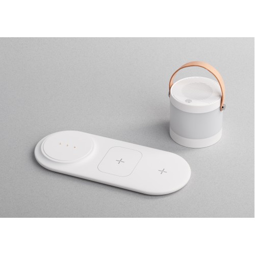 Настольная беспроводная (15W) зарядная станция Smart Home с bluetooth колонкой-лампой, белый