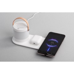 Настольная беспроводная (15W) зарядная станция Smart Home с bluetooth колонкой-лампой, белый