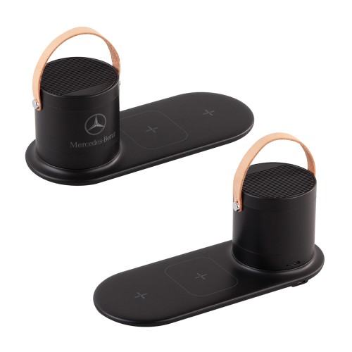 Настольная беспроводная (15W) зарядная станция Blacksmith с bluetooth колонкой с подсветкой логотипа, черный