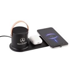 Настольная беспроводная (15W) зарядная станция Blacksmith с bluetooth колонкой с подсветкой логотипа, черный