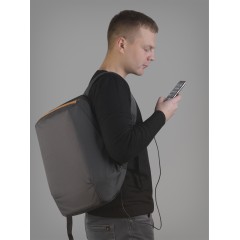 Рюкзак City с USB-разъемом, черный с коричневым