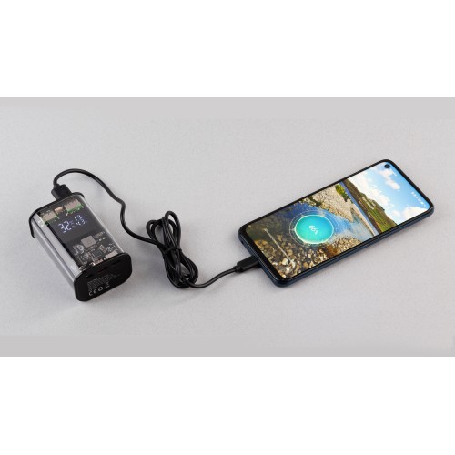 Зарядное (22.5W) устройство Inside 9000 mAh с прозрачным корпусом и цифровым индикатором заряда/напряжения/силы тока, черный
