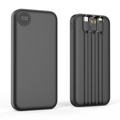 Зарядное устройство Форт 10000 mAh с подсветкой логотипа, встроенными кабелями и цифровым индикатором заряда, черный