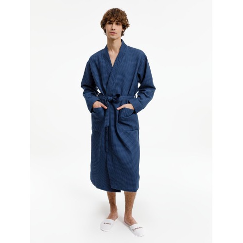 Халат вафельный Kimono, темно-синий