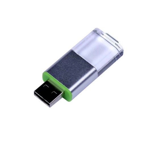 USB-флешка промо прямоугольной формы USB 2.0, выдвижной механизм, зеленый