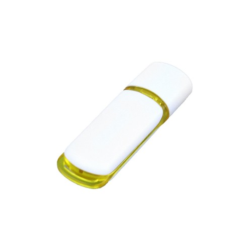 Флешка промо прямоугольной классической формы с цветными вставками USB 2.0, , белый/желтый