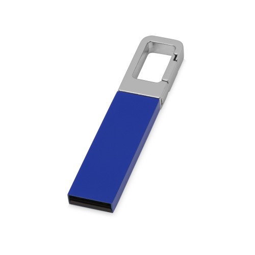 Флеш-карта USB 2.0 с карабином Hook, синий/серебристый