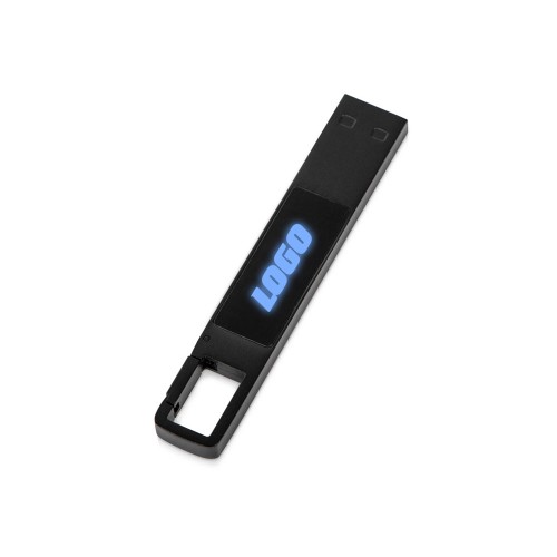 USB 2.0- флешка c подсветкой логотипа Hook LED, темно-серый, синяя подсветка