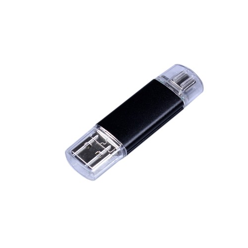 USB-флешка c двумя дополнительными разъемами MicroUSB и TypeC USB 3.0, черный