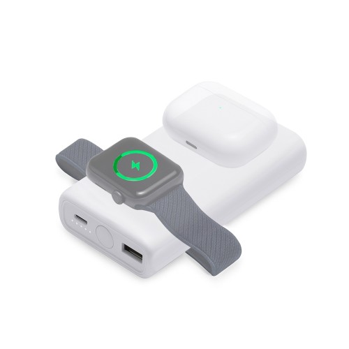 Внешний беспроводной аккумулятор 2-в-1 с функцией зарядки Apple Watch, QC/PD AtomIQ, 10000 мАч, белый