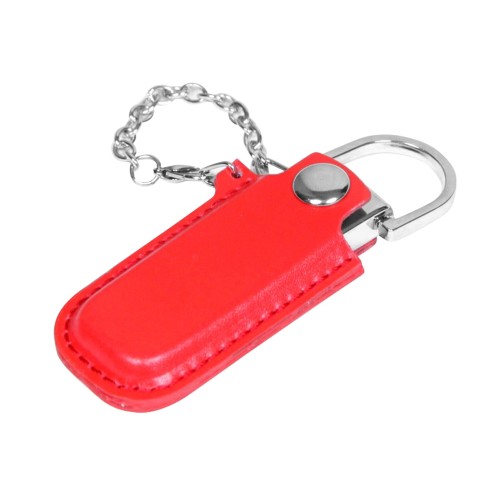 Флешка в массивном корпусе с кожаным чехлом USB 2.0, , красный