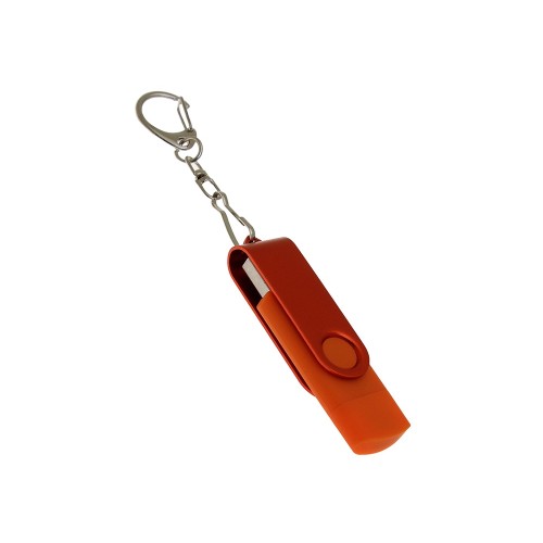 USB-флешка 2 в 1 поворотный механизм USB 2.0, c дополнительным разъемом Type-C с одноцветным металлическим клипом, оранжевый
