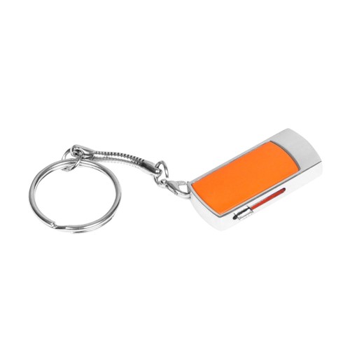 Флешка прямоугольной формы USB 2.0, выдвижной механизм с мини чипом,, оранжевый/серебристый