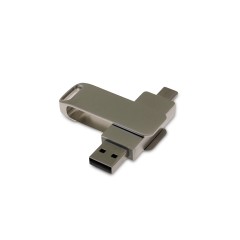 USB 3.0- флешка поворотный механизм 2 в 1, c дополнительным разъемом Type-C с одноцветным металлическим клипом, серый