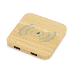 USB-хаб с беспроводной зарядкой из бамбука Plato, 5 Вт