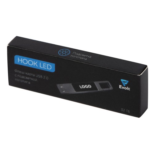 USB 2.0- флешка c подсветкой логотипа Hook LED, темно-серый, белая подсветка