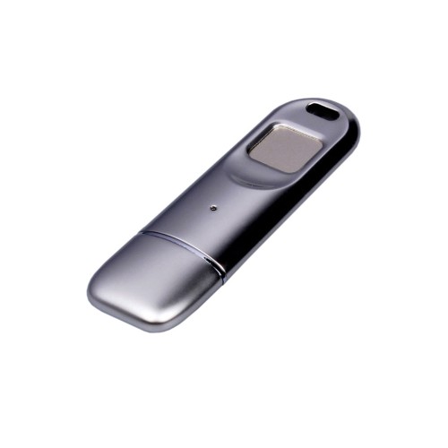 Металлическая флешка со сканером отпечатков пальцев в подарочной упаковке USB 3.0, серебристый
