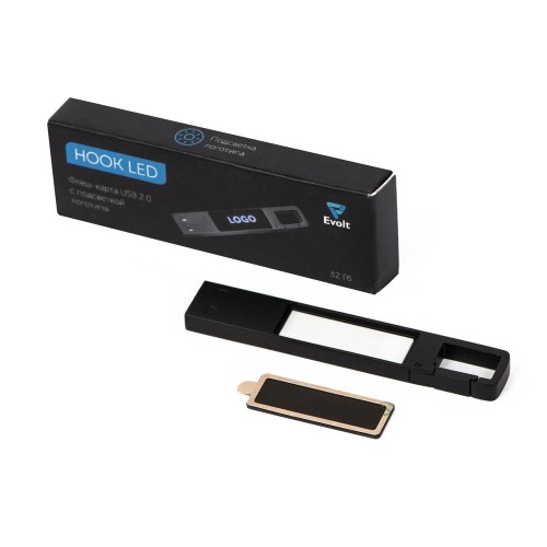 USB 2.0- флешка c подсветкой логотипа Hook LED, темно-серый, синяя подсветка