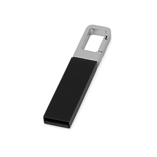 Флеш-карта USB 2.0 с карабином Hook, черный/серебристый