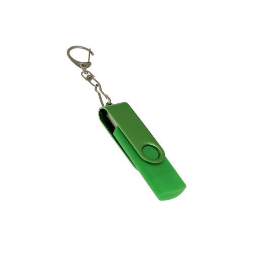 USB-флешка 2 в 1 поворотный механизм USB 2.0, c дополнительным разъемом Type-C с одноцветным металлическим клипом, зеленый