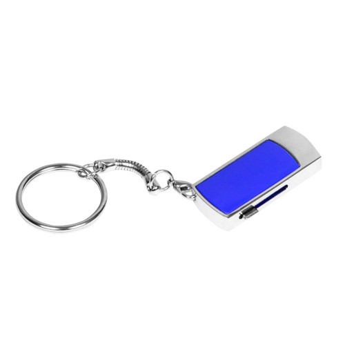 Флешка прямоугольной формы USB 2.0, выдвижной механизм с мини чипом,, темно-синий/серебристый