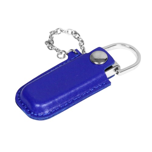 Флешка в массивном корпусе с кожаным чехлом USB 2.0, , синий