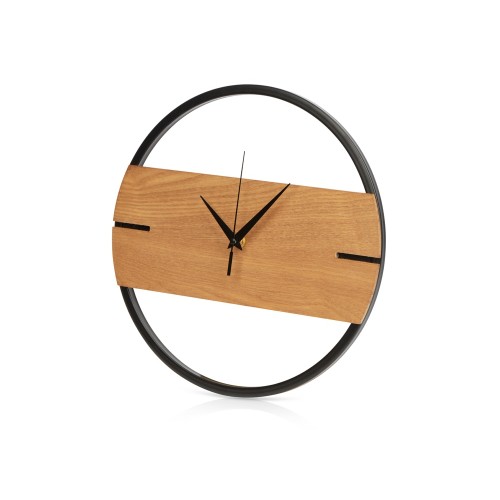 Деревянные часы с металлическим ободом, диаметр 30 см, Time Wheel горизонтальные, натуральный/черн