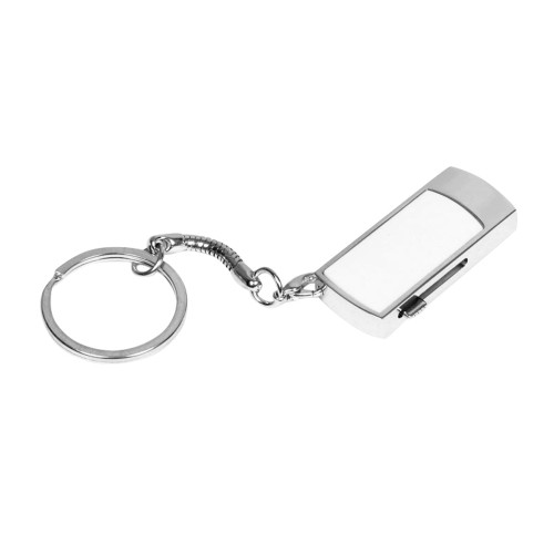 Флешка прямоугольной формы USB 2.0, выдвижной механизм с мини чипом,, белый/серебристый