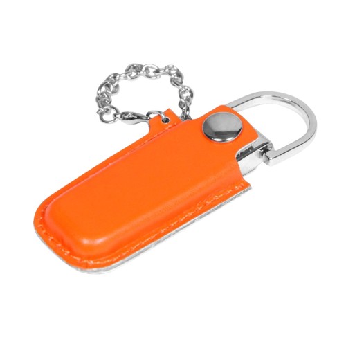 Флешка в массивном корпусе с кожаным чехлом USB 2.0, , оранжевый