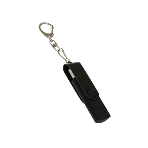 USB-флешка 2 в 1 поворотный механизм USB 2.0, c дополнительным разъемом Type-C с одноцветным металлическим клипом, черный