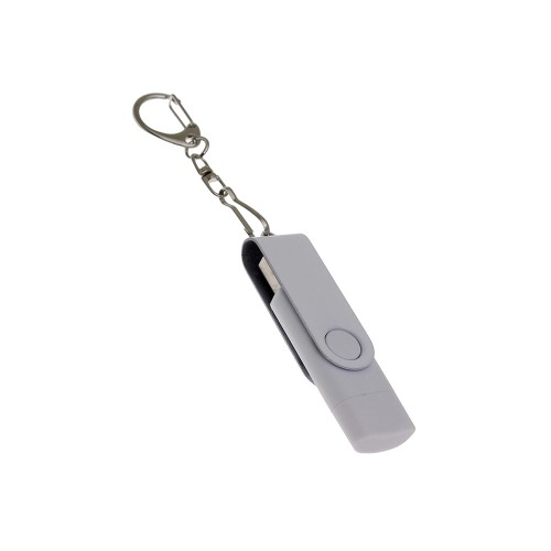 USB-флешка 2 в 1 поворотный механизм USB 3.0, c дополнительным разъемом Type-C с одноцветным металлическим клипом, белый