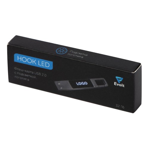 USB 2.0- флешка c подсветкой логотипа Hook LED, темно-серый, синяя подсветка
