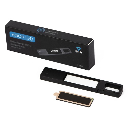 USB 2.0- флешка c подсветкой логотипа Hook LED, темно-серый, белая подсветка