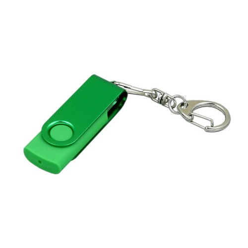 Флешка 3.0 промо поворотный механизм USB 3.0, с однотонным металлическим клипом,, зеленый