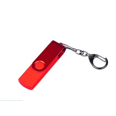 USB-флешка 3 в 1 поворотный механизм USB 2.0, c двумя дополнительными разъемами MicroUSB и TypeC C с одноцветным металлическим клипом, красный